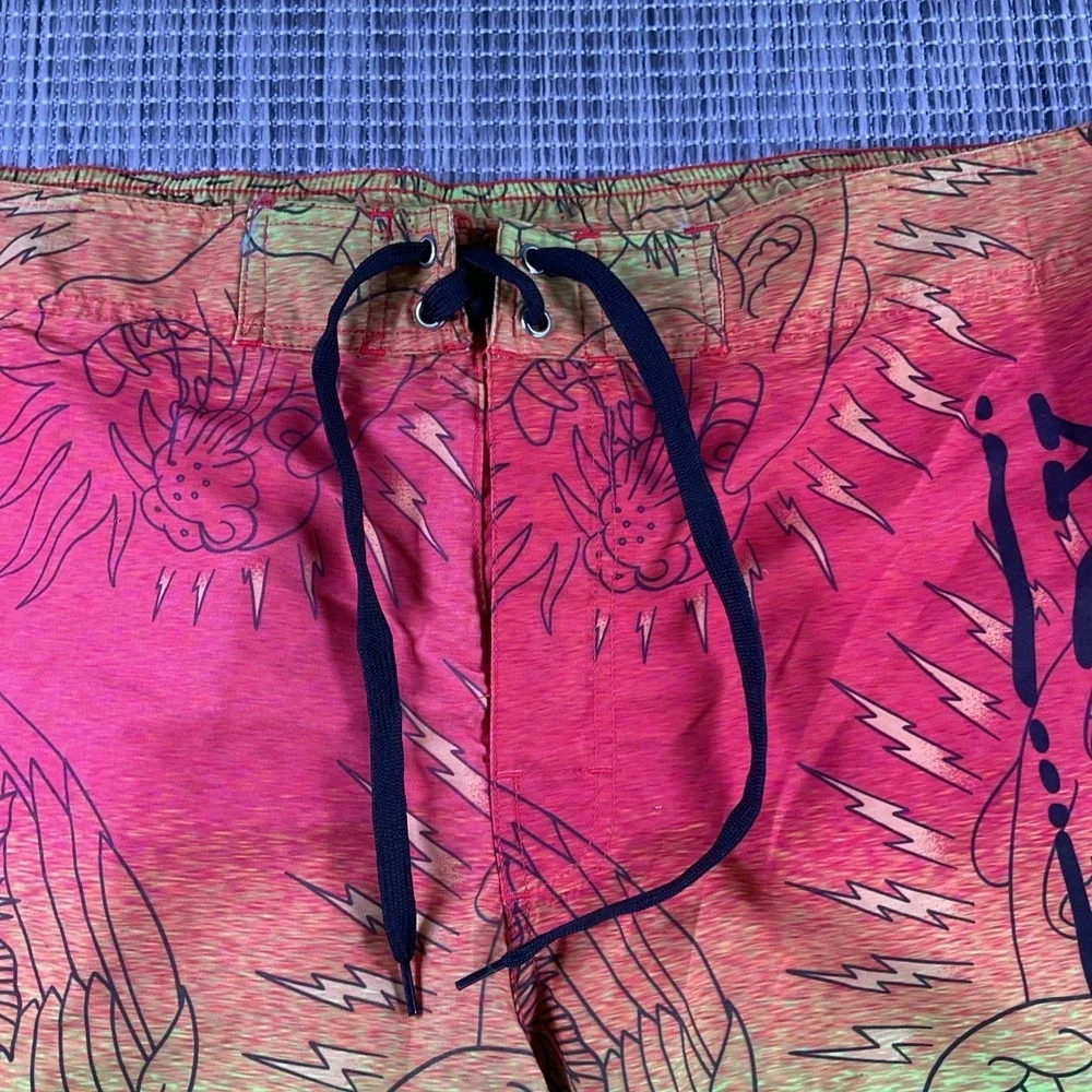 Ed Hardy Mens Rasta Gradient Board Shorts Tattoo Print Swim Trunks XL DS0898